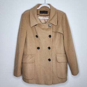 Elie Tahari Double Breasted Pea Coat Wool Camel 12